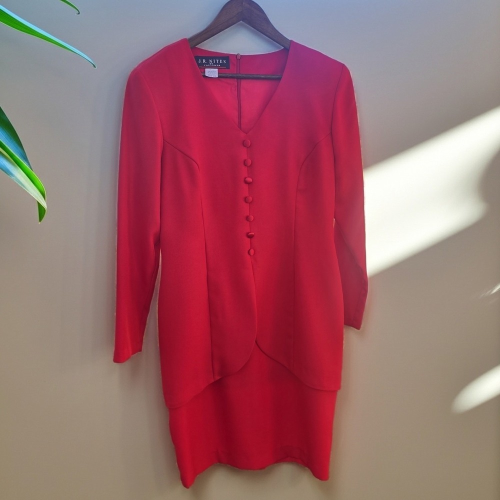 Vintage J.R. Nites by Caliendo Red Faux Jacket Sheath Dress Size 7/8 Made in USA